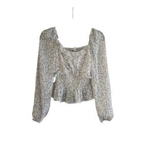 And Now This Smocked Peplum Blouse Puff Sleeve Floral Top Size Small